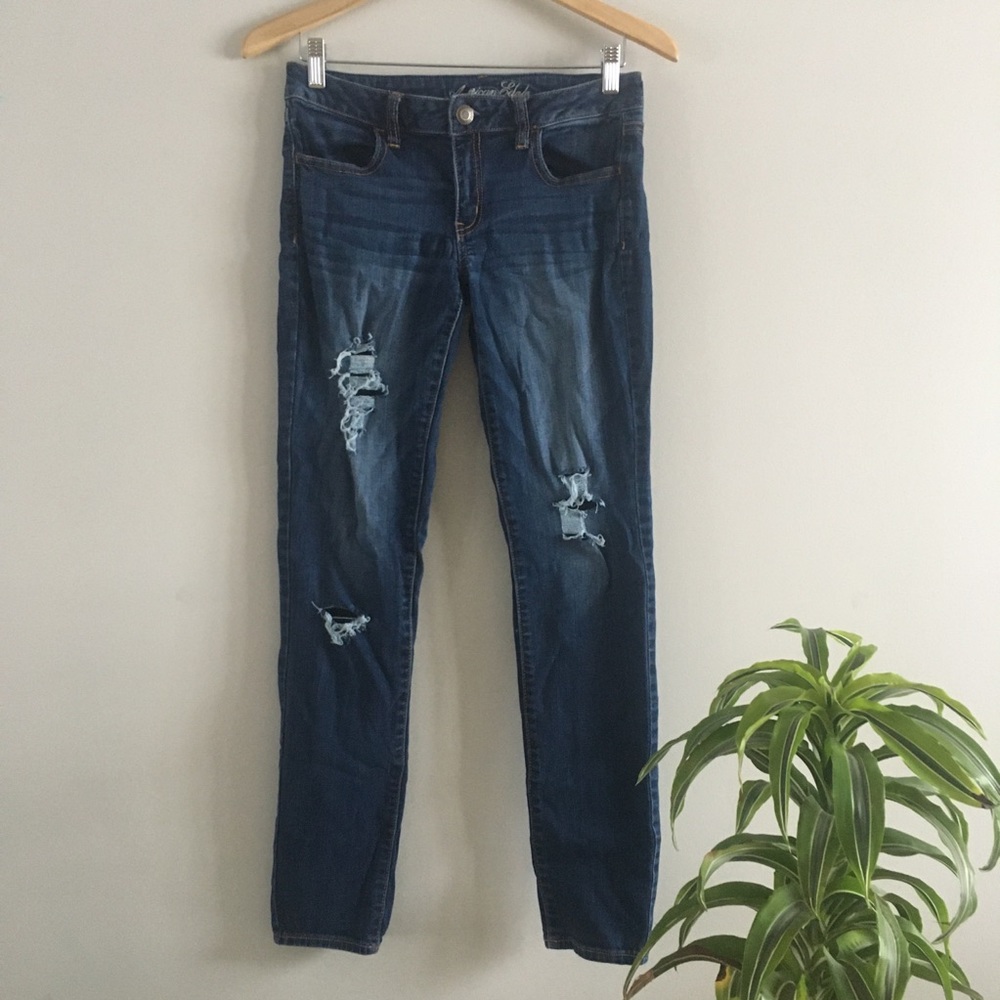 AE Distressed Dark Wash Skinny Jeans Jeggings